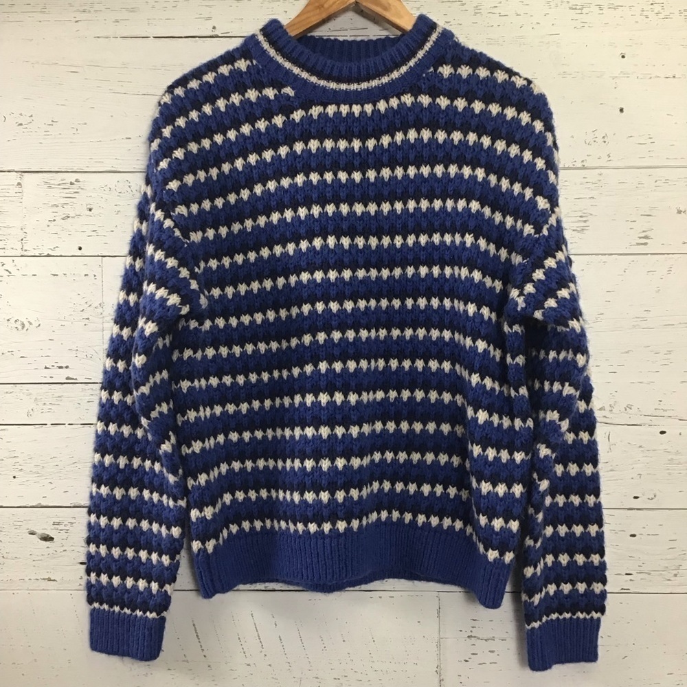 Rebecca Minkoff KatherineWaved Stripe Chunky Knit Sweater in Blue Multi Medium  - Picture 7 of 16